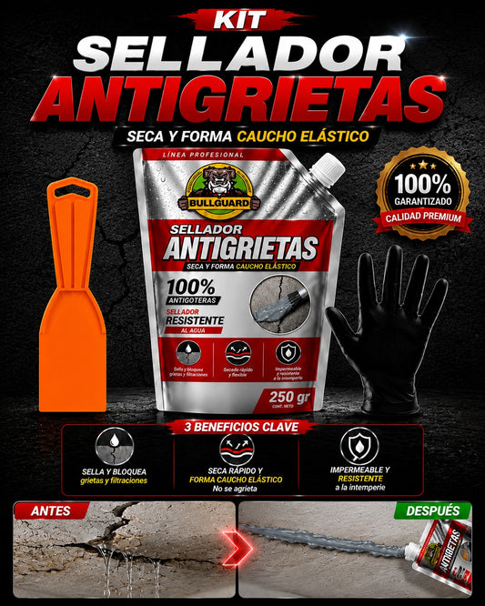 KIT SELLADOR ANTIGRIETAS + ESPATULA + GUANTES F1