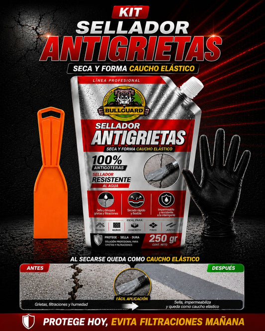 KIT SELLADOR ANTIGRIETAS + ESPATULA + GUANTES F1